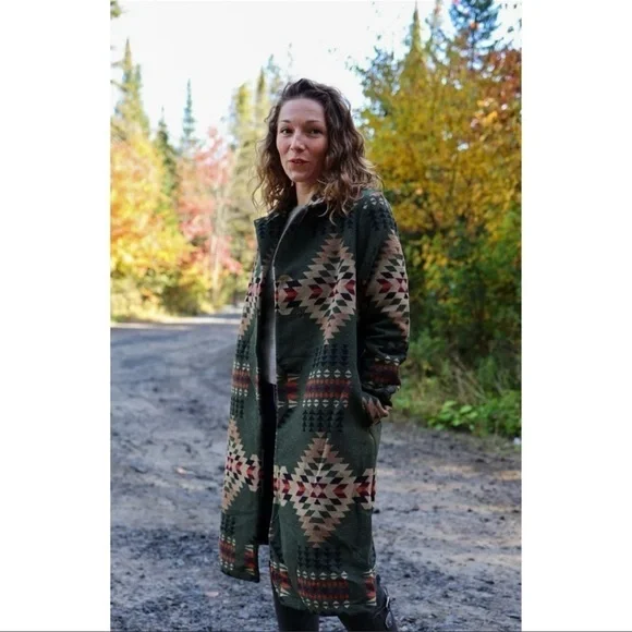 Driftwood Coat Rowan Jacket Long Aztec Western Teepee Boho Green Small - Picture 13 of 14